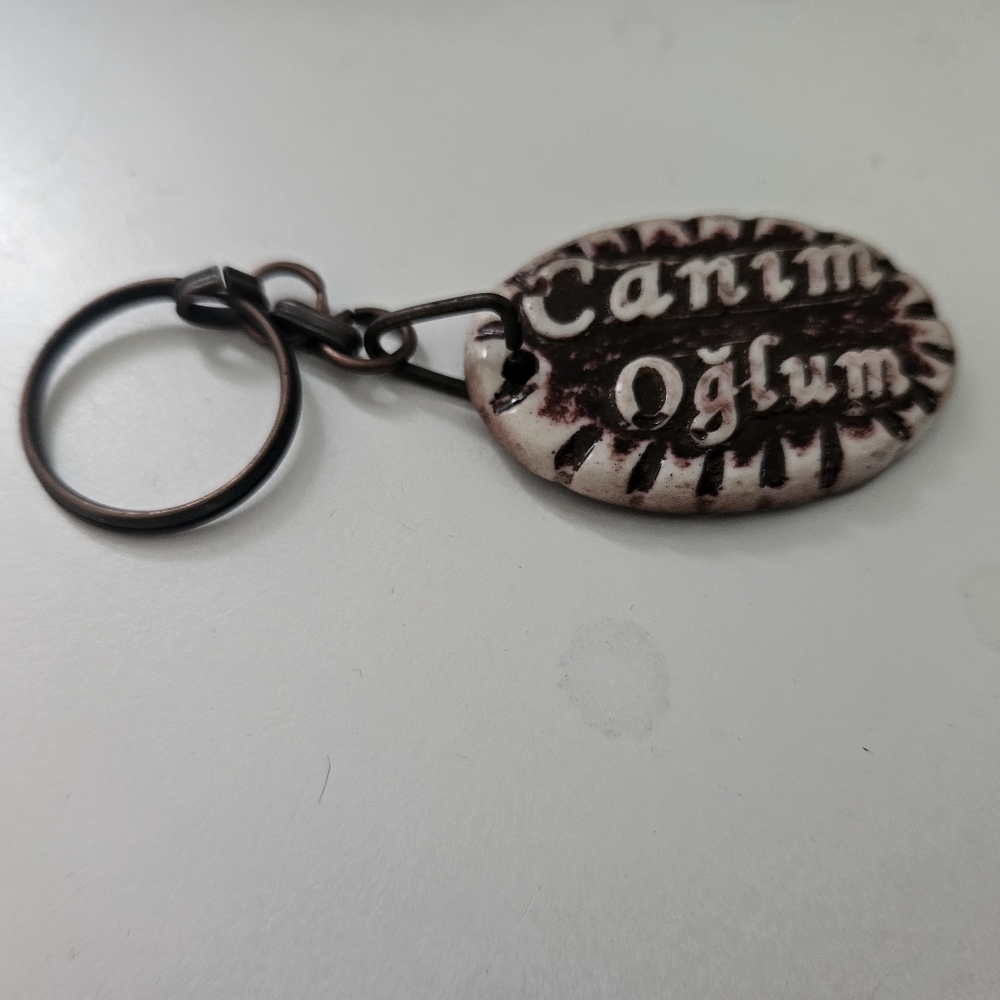 Brown and White Turkish Keychain with Text